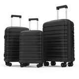 gentor Koffer Reisekoffer mit Rollen Carbonoptik Hartschalenkoffer Trolley Rollkoffer Handgepäck mit TSA-Schloss, Schwarz, M