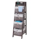 Leiterregal Franca, Regal Standregal mit 4 Korbschubladen 101x30cm, Shabby-Look, Vintage, braun