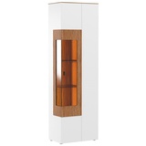 Casa Padrino Eckvitrine Weiß / Braun 65,4 x 40 x H. 202 cm - Moderner Beleuteter Massivholz Vitrinenschrank - Wohnzimmer Schrank - Wohnzimmer Möbel