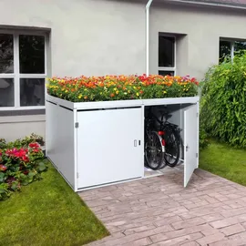 Mendler 4er-Fahrradgarage mit Pflanzkasten Fahrradbox hellgrau