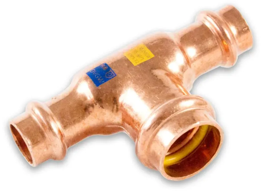 Kupfer Press Kombifitting T-Stück Mittelabgang erweitert, verschiedene Größen (Ausführung: 22 - 28 - 22 mm)
