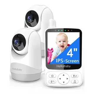 HelloBaby Babyphone mit Kamera,2 kameras,4" IPS-Bildschirm und 29 Stunden Akkulaufzeit Babyfon, Kamera 2X Digitalzoom 320°/120°,Infrarot-Nachtsichtkamera ECO-Modus, Temperaturanzeige