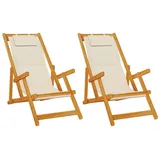 vidaXL Strandstühle 2 Stk. Klappbar Creme Akazienholz & Textilene