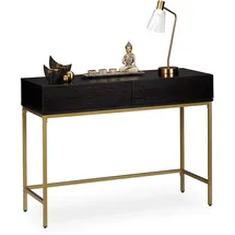 Relaxdays Konsolentisch, 2 Schubladen, Sideboard Flur, Wohnzimmer, Ablagetisch Holzoptik, HBT 80x110x40 cm, schwarz/gold