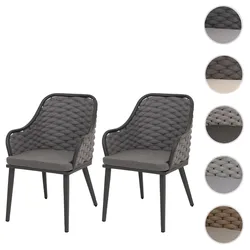 2er-Set Aluminium-Gartenstuhl HWC-O16, Outdoor Stuhl, Olefin (200 g/m2) Seilgeflecht Rope ~ anthrazit Kissen dunkelgrau