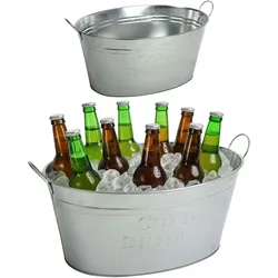 BURI 2x Zinkwanne Getränkekühler Pflanzgefäß Sektkühler Getränkewanne Eiskübel silber Silber