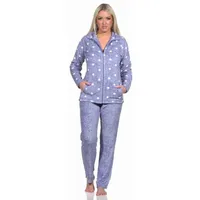 Normann Relaxanzug Kuscheliger Damen Hausanzug aus Coralfleece in Tupfen Punkte Optik blau 40/42