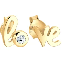 Elli DIAMONDS Ohrringe 585 Gelbgold Love-Schriftzug in Weiß | Gr.: onesize