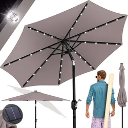 KESSER® Sonnenschirm Balkonschirm LED Solar mit Kurbel Inkl. 2in1 Schutzhülle Transporttasche, Gartenschirm, Schirm  für Balkon Garten & Terrasse verstellbar knickbar