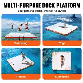 Vevor Aufblasbares Schwimmdock, 2,13 x 2,13 m, aufblasbare Dockplattform, rutschfeste Wasser-Schwimmdockmatte mit tragbarer Tragetasche und abnehmbarer Leiter, Schwimmplattform-Inselfloß für Pool