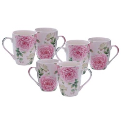 Spetebo Becher Kaffeebecher mit Rosen Motiv – 6er Set, Porzellan, Kaffee und Tee Tassen für ca. 250 ml bunt