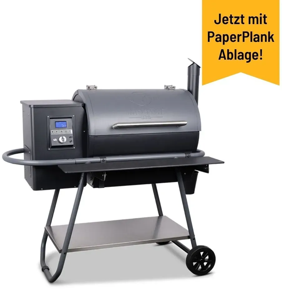Moesta Sheriff Pelletgrill, inkl. Ablagebrett PaperPlank schwarz & Halterungen, 66 x 44 cm Grillfläche