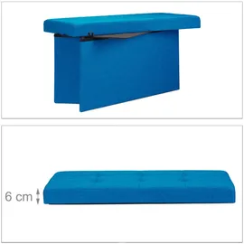 Relaxdays Faltbare Sitzbank XL, mit Stauraum, Sitzcube mit Fußablage, Sitzwürfel als Aufbewahrungsbox, 38x76x38 cm, blau