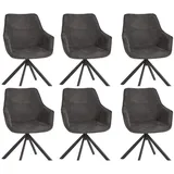 MR.DEKO Esszimmerstuhl 6er Set San Carlo dark grey drehbar (6 St), 360° Drehfunktion, robustes Metallgestell & strukturierter Stoff grau