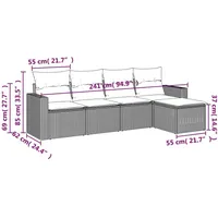 vidaXL 5-tlg. Garten-Sofagarnitur mit Kissen Schwarz Poly Rattan