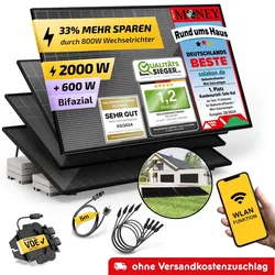 Balkonkraftwerk 2000W/800W Solaranlage mit Garten Halterung Steckerfertig Komplettset Photovoltaik Anlage 800W 5m
