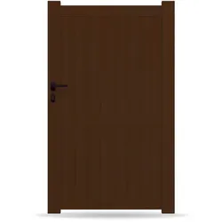 Gartentor, Holzoptik, Nussbaum Dekor, Einzeltor, Modell Bremen, Aluminium, Weiß, flexible Befestigungssysteme, individuell konfigurierbar