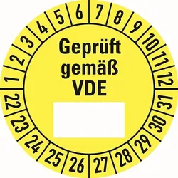 Prüfplaketten "Geprüft gemäß VDE", mit Freifeld, Ø 30 mm, 10 Stück (Ausführung: ab 25 gelb/schwarz)
