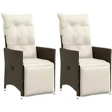 vidaXL Gartensessel mit Kissen 2 Stk. Verstellbar Braun Poly Rattan