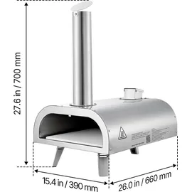 Vevor Pizzaofen Outdoor 12 Zoll Pellet-Pizzaofen, tragbarer Pizzaofen mit eingebautem Thermometer & holzbefeuerter & Pizzastein & Schaufel & Tragetasche Pizzamaker aus Edelstahl, für Garten Camping