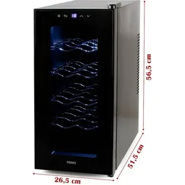 Primo PR170WK Weinkühlschrank – Freistehend – 10 Flaschen – 28 Liter – Klasse E – Schwarz