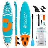 Premium SUP Board Set, Stand Up Paddling Board Aufblasbar mit Flossen, Knochleine, SUP Pump, Paddel, Sup-Rucksack, Für Erwachsene und Aller Könnensstufen, Belastbar bis 210 kg