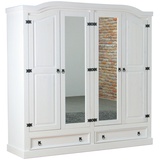 ebuy24 Ebuy24, Kleiderschrank 4-türig mit 2 Spiegeltüren, 2 Füllungstüren und 2 Schubladen, Breite 194 cm, Höhe 193 cm, weiss/gewachst.