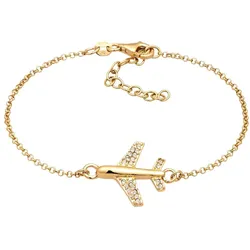 Elli Flugzeug mit Glas Kristalle Weiß 925 Sterling Silber goldfarben Damen 