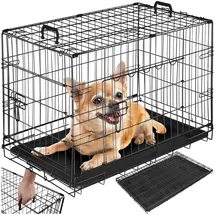 Tectake tectake® Hundekäfig-Gitterbox, klappbar, mit 2 Tragegriffen, 2 große Türen mit Doppelverriegelung, herausnehmbarer Boden, abgerundete Ecken