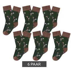 6 Paar Moustard Kinder Baumwoll-Socken mit Straußen Allover-Print gemusterte Stopper-Socken Baby-Socken 20S-OSTR-012 Braun/Grün/Rosa - 0-12 M