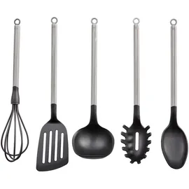 Rösle Küchenhelferset Basic Line, Schwarz Hochglanz, Metall, 5-teilig, 0.95x0.80x37.5 cm, Kochen, Küchenhelfer, Küchenhelfer Sets