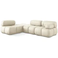 Makamii Ecksofa, Creme, Leder, 3-Sitzer, Füllung: Schaumstoff, L-Form, Ottomane links, 285x190 cm, Made in EU, Wohnzimmer, Sofas & Couches, Wohnlandschaften, Ecksofas