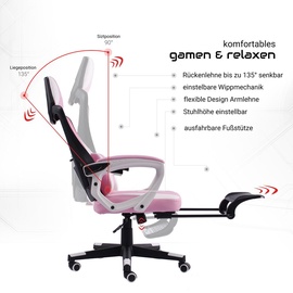 Trisens Gaming Stuhl im modernen Racing-Design mit einklappbarer Fußstütze - Gaming Chair mit flexiblen Armlehnen - ergonomischer Gaming Schreibtischstuhl mit extra Stützkissen