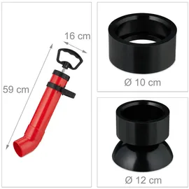 Relaxdays Pömpel Rohrreinigungspumpe Rot 2 Aufsätze