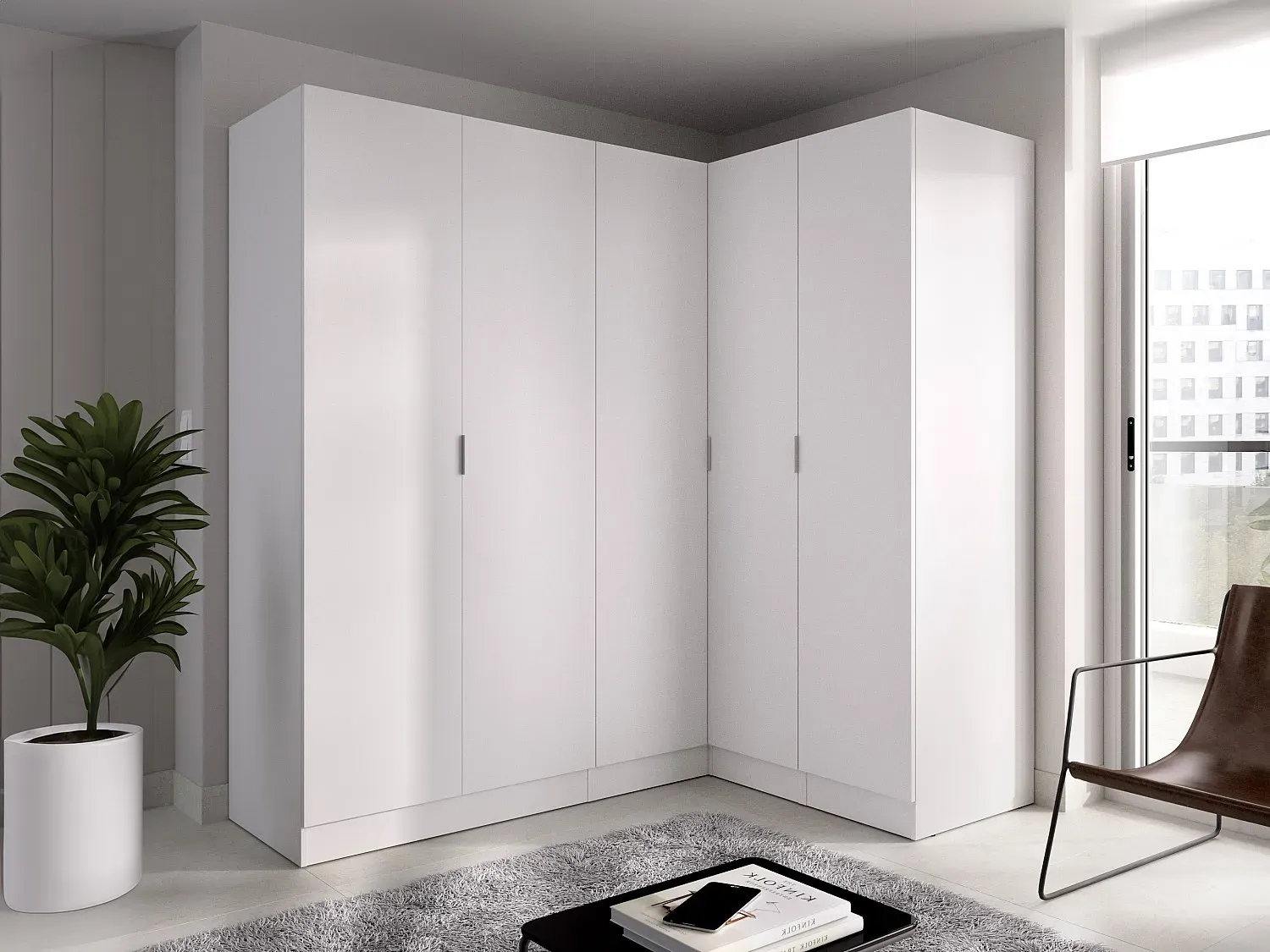 Eckkleiderschrank mit 5 Türen - 173 cm - Weiß - LISTOWEL