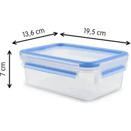 Emsa Clip & Close Frischhaltedose rechteckig, 1 L, mit Deckel, Aufbewahrungsbox, 100 Prozent dicht, spülmaschinen-, gefrier-, mikrowellenfest, Transparent, Blau,