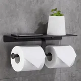 Famanu Toilettenpapierhalter ohne Bohren mit Telefonhalter - Schwarz