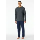 SCHIESSER Schlafanzug "Casual Essentials", Herren, Gr. 52, schwarz (203, anthrazit), Single Jersey, Obermaterial: 100% Baumwolle, gestreift, unifarben, bequem lang, Rundhals, Homewear-Sets Schlafanzug, mit Streifen