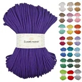 Sznurkomania, Geflochtene Baumwollkordel 5mm 100m, 46 Farben, Häkelkordel, Makramee Kordel, Makramee Garn, Premium Garn, Makramee Seil, (Pflaume)