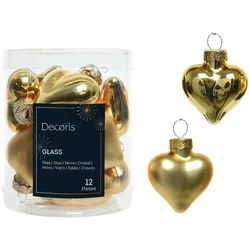12 Glasherzen 4cm Christbaumschmuck Weihnachtskugeln Weihnachtsbaumschmuck Herzen Christbaumkugeln aus Glas Hellgold