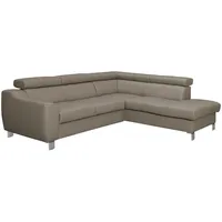 Livetastic Ecksofa, Taupe, Textil, Leder, Echtleder, Rindleder, 4-Sitzer, Ottomane rechts, L-Form, 245x208 cm, Made in EU, Bettkasten erhältlich, Lederauswahl, Bettfunktion Rücken echt, Wohnzimmer, Sofas & Couches, Wohnlandschaften, Ecksofas