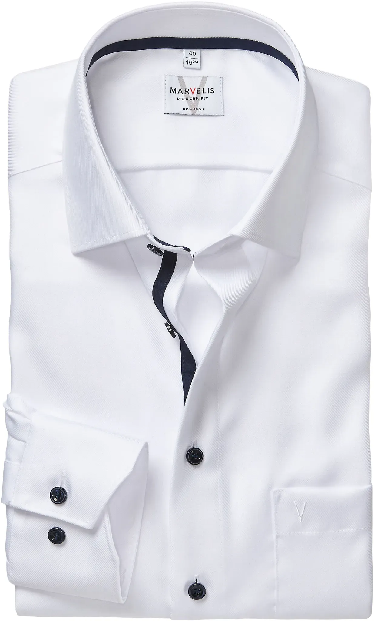 Langarmhemd MARVELIS, Herren, Gr. 43, N-Gr, weiß, Web, Obermaterial: 100% Baumwolle, 2-Knopf-Manschette, Hemden, Businesshemd, New-Kentkragen, modern fit