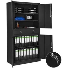 Tectake Metallschrank Stahl 180 x 80 x 40 cm Schwarz abschließbar