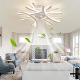 Dimmbar Ventilator Lampe Und Fernbedienung Deckenventilator Mit Beleuchtung Moderne 6 Geschwindigkeit Leise Lampe Mit Deckenventilator LED Reversible Zeitschaltuhr Für Schlafzimmer Wohnzimmer-white