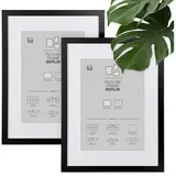 Blumtal – 2er Set Bilderrahmen 30x40 cm, hochwertiger Fotorahmen Berlin aus Holz mit Passepartout, zum Aufhängen, schwarz
