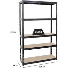 Proregal Schwerlastregal Metall 200x120x40 cm schwarz 5-Ebenen
