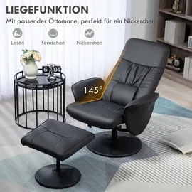 Homcom Relaxsessel mit Hocker, Fernsehsessel, TV Sessel mit Liegefunktion, Drehbarer Polstersessel für Wohnzimmer, Schlafzimmer, Kunstleder, Schwarz