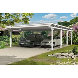 Carport Emsland 613x846cm, weiß, 20mm Dachschalung mit EPDM Folie Holzcarport