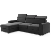 m-punkt Ecksofa Bari Webstoff Anthrazit Schwarz mit Bett und Bettkasten, Sofa Schlafsofa