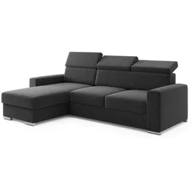 m-punkt Ecksofa Bari Webstoff Anthrazit Schwarz mit Bett und Bettkasten, Sofa Schlafsofa
